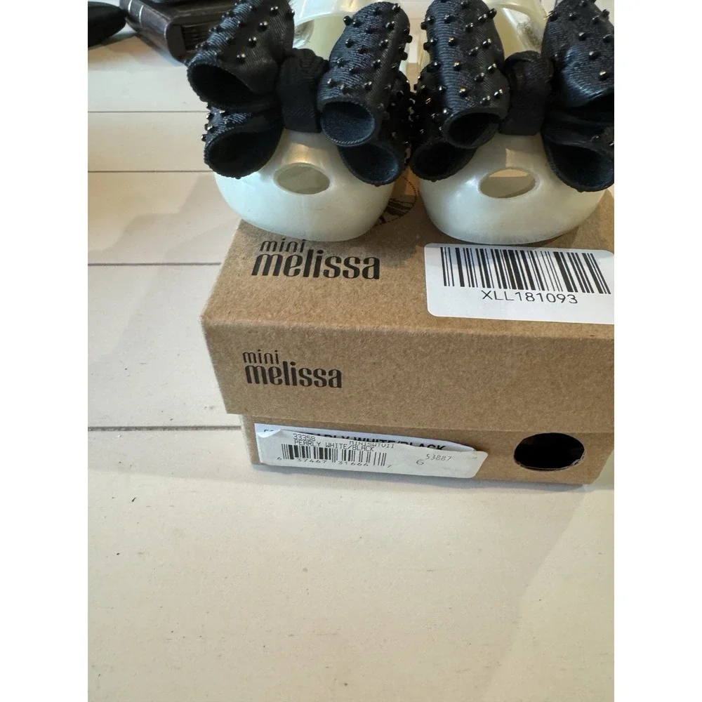 mini‎ melissa Girl's ULT Sweet VII BB Pearly White With Black Bow Gold Accents